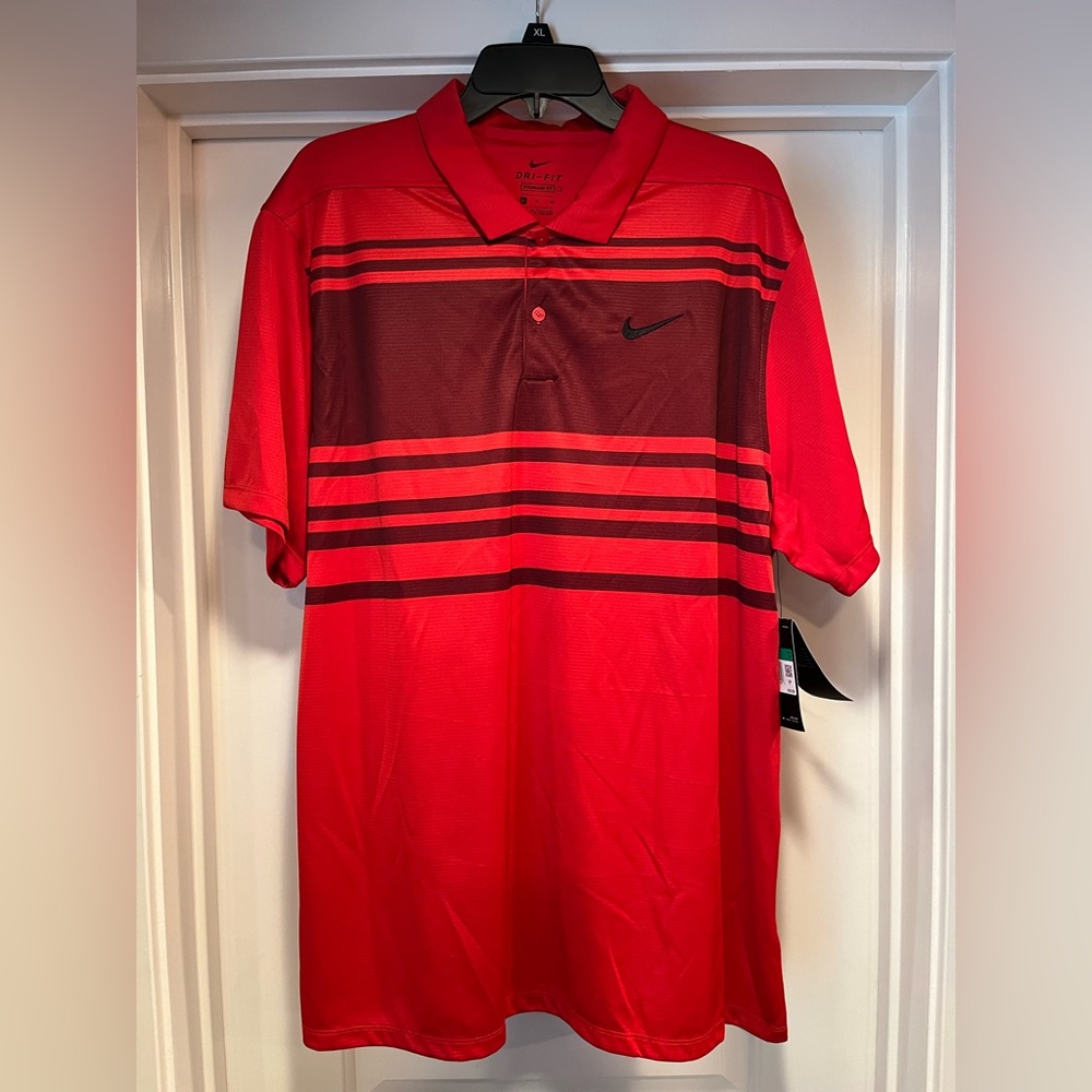 Nike Dry Essential Stripe Golf Polo Shirt Mens XL Red BV8230 657 Short Sleeve